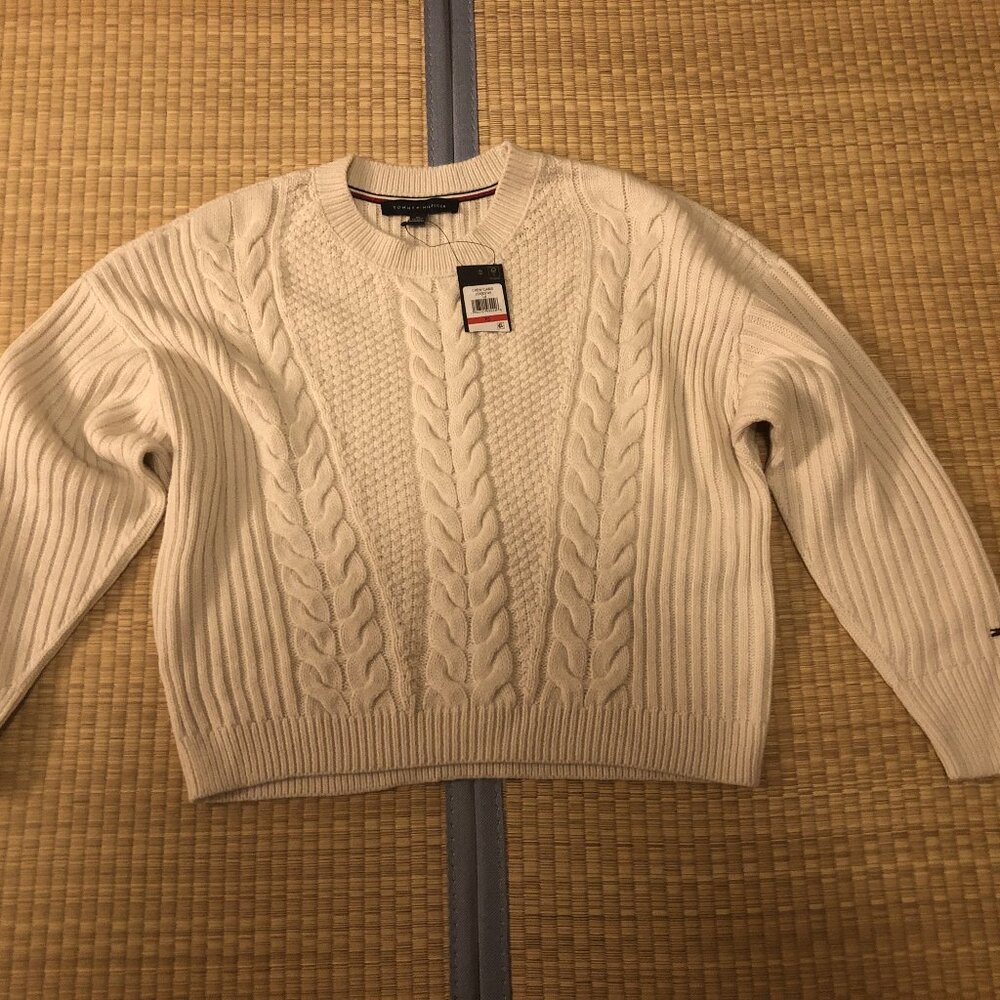 Tommy Hilfiger White Cable-Knit Crewneck Sweater — XS — NWT